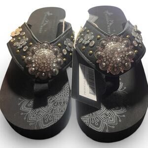 Mountain West Crystal and Floral Wedge Sandals Size 8